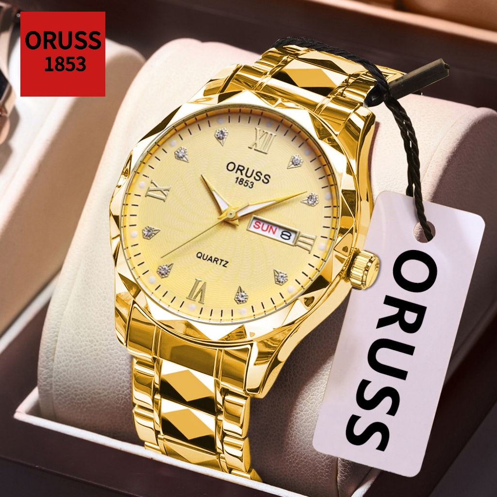 ORUSS Original Masculino Aço Inoxidável Calendário Duplo Temperamento Luxuoso Re