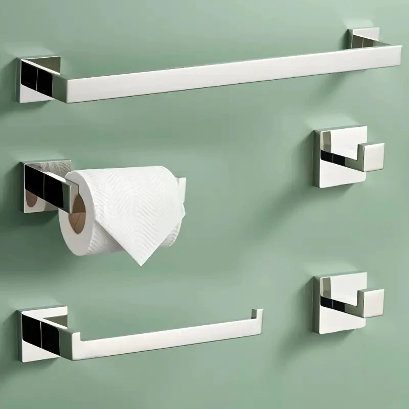 Conjunto de 5 peças de acessórios de banheiro prata luxo 304 chapeamento cromado de aço inoxidável