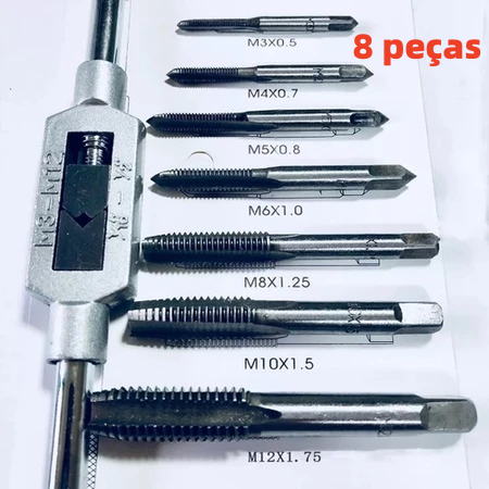 Jogo De Tarraxas Macho Para Abrir Roscas C/ 8 Peças M3 A M12 Resistente