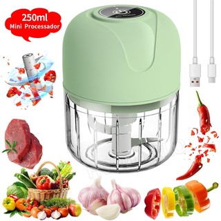 Mini Processador Elétrico Moedor Carne Vegetais Alho Fruta Amendoim Recarregável USB 250ml