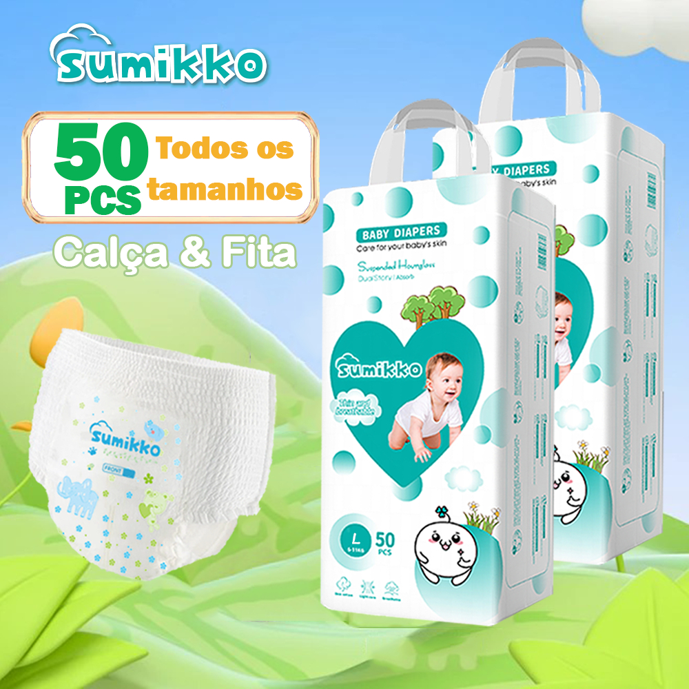 SUMIKKO 50 e 100 unidades Infantil Calça Fraldas Ajustável total max Baby P/M/G/XG/XXG/XXX...