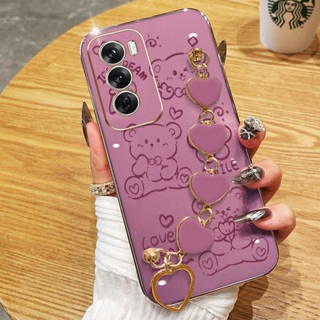 Invólucro Para Oppo Realme C75X C75 4G Linhas Fofas Urso Com Pulseira De Amor Capa De Telefone Galvanizada À Prova De Ch em Oferta na Shopee