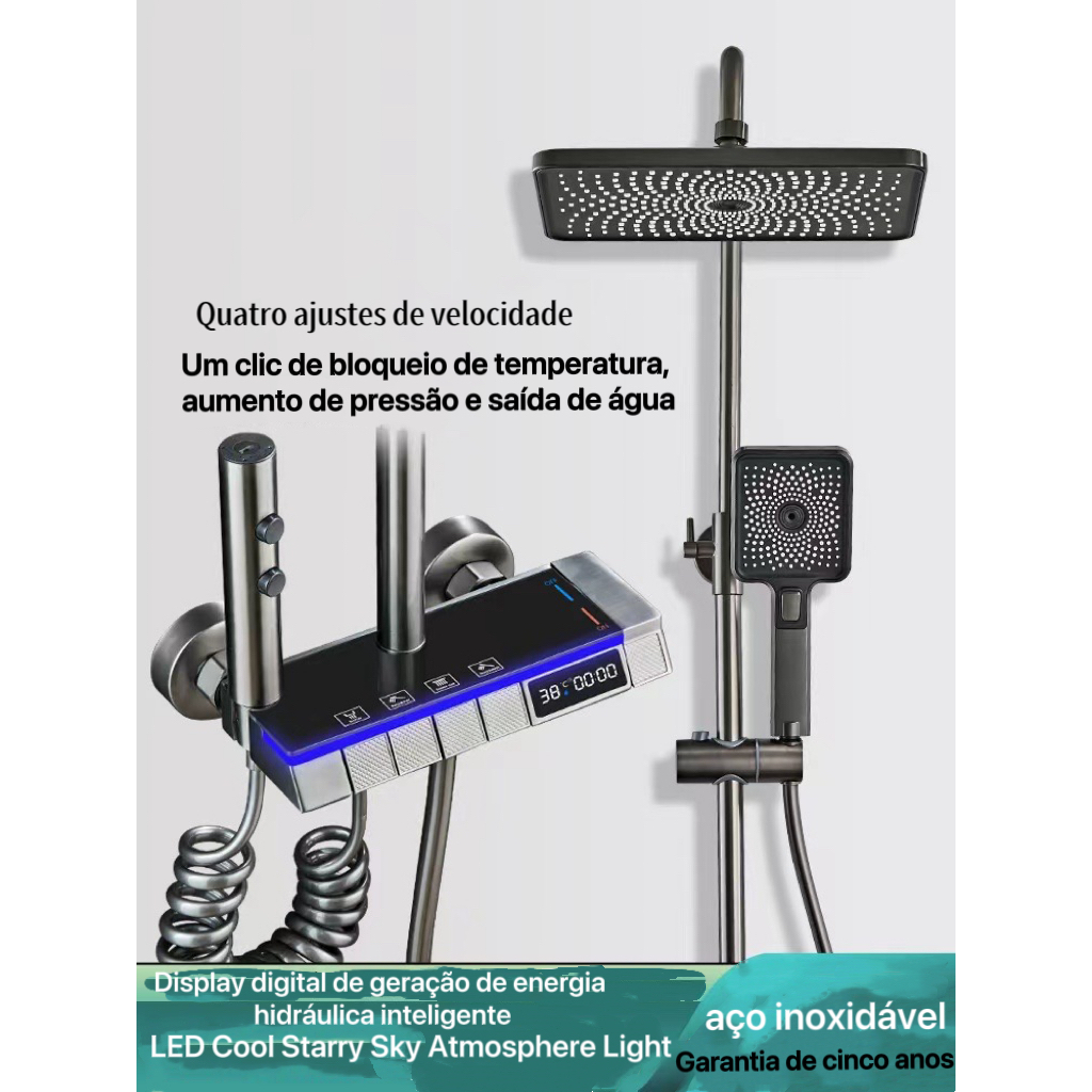 Chuveiro De Banheiro Modelo Chuva Com Temperatura E 4 Funções Abs Piano Chave Preta .