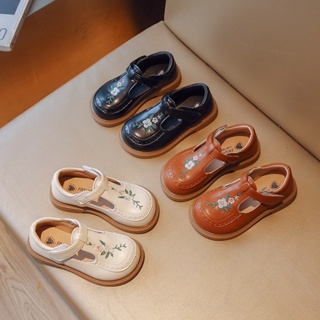 Sapatos De Couro Para Meninas PU Primavera Nova Princesa Flats Bordados Boy Shoes Loafer Brown Tamanho 21-30 em Oferta na Shopee