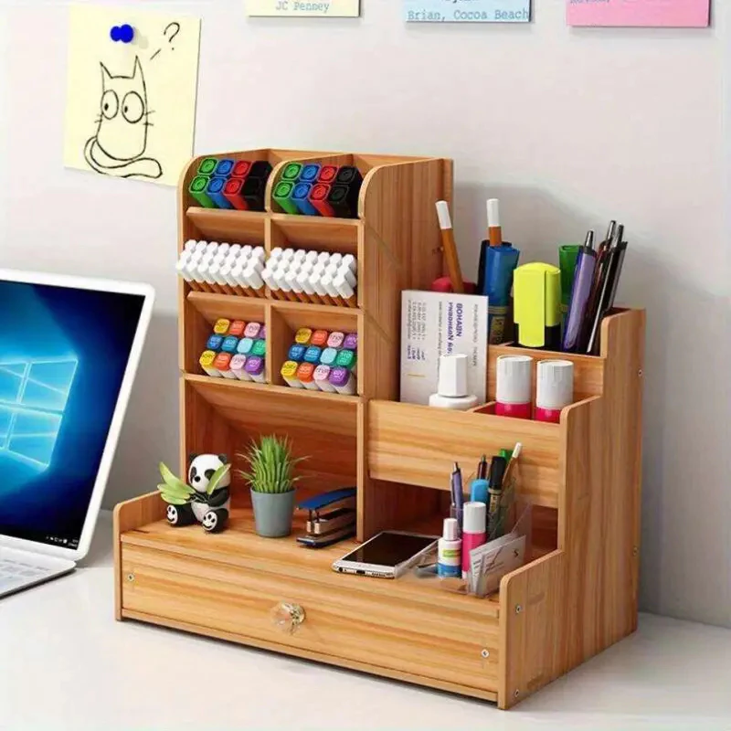 Organizador De Mesa  Escritório Multiuso C/ Gaveta Nicho Canetas