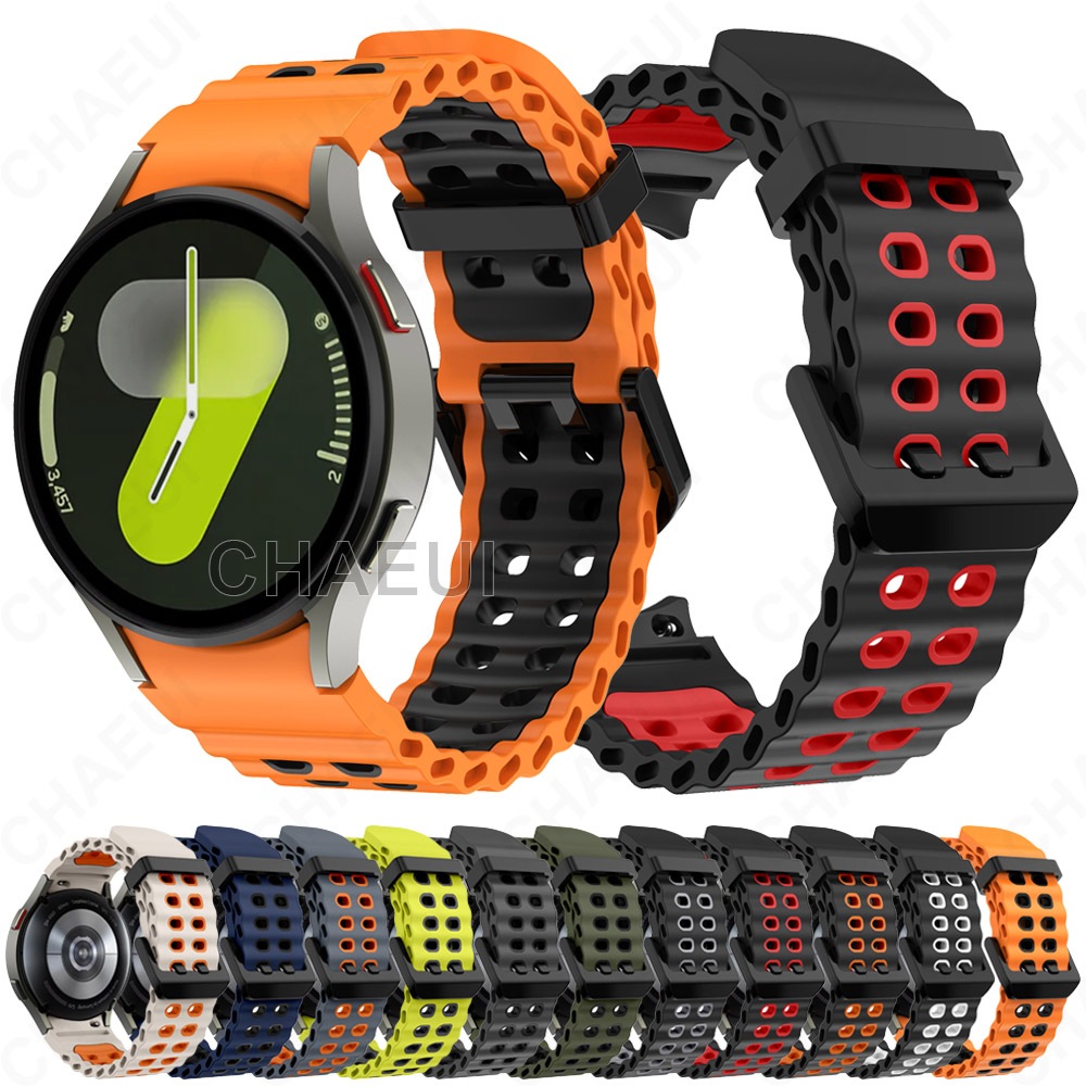 Pulseira Esportiva De Silicone , De Cor Dupla , Acessórios Para Galaxy Watch 7 FE 6 5 Pro 4 45mm 44mm 40mm Classic 47mm