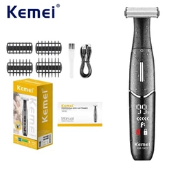 Kemei Rosto Corpo Elétrico Barba Aparador De Pêlos Sem Fio Recarregável Barbeador Groomer Uma Lâmina Navalha Homens Ferr