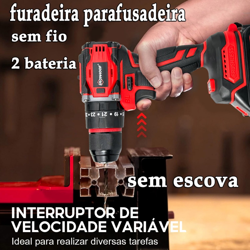 Furadeira Parafusadeira a Bateria Brushless Profissional Sem Fio 21V Parafusadeira e Furadeira
