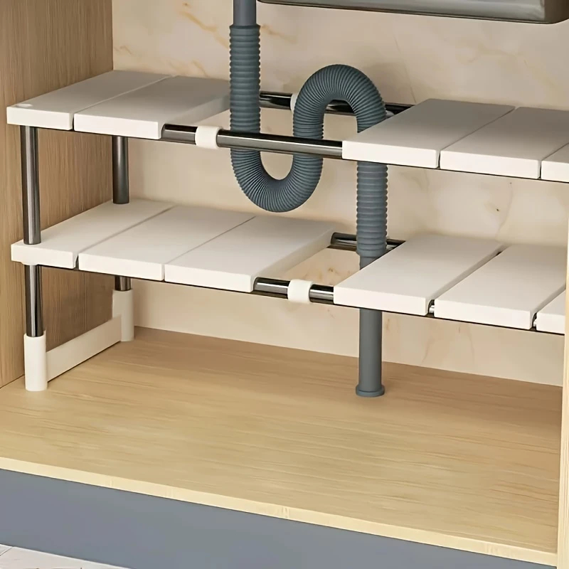 1pc Aço inoxidável e plástico em camadas sob a pia rack de armazenamento - organizador de armário de cozinha retrátil em Oferta na Shopee