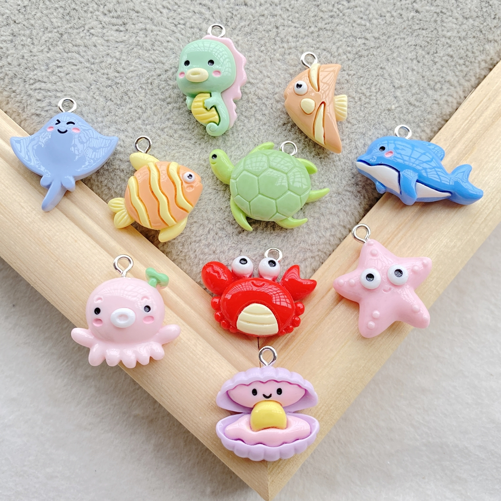 10 Lindas Tartarugas Oceânicas De Desenho Animado Em Resina , Incluindo Pingentes De Baleia , Cavalo Marinho E Peixe , P
