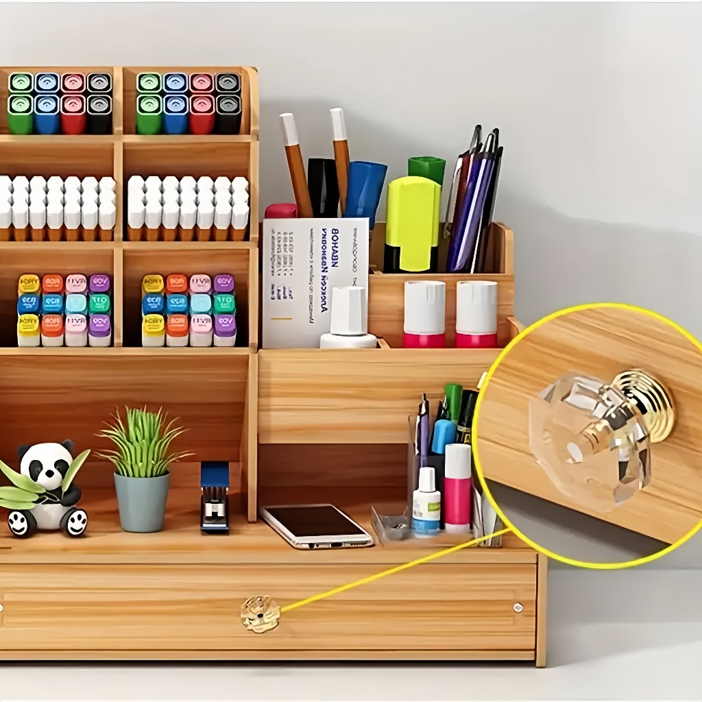 Organizador De Mesa  Escritório Multiuso C/ Gaveta Nicho Canetas