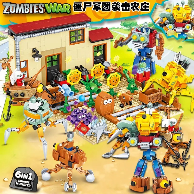 1.000PCS Plantas vs. Zumbis conjunto completo compatível com blocos de construção Lego meninos montagem dinossauro legiã