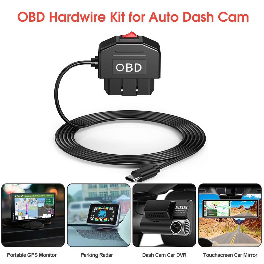 Dash Cam Hardwire Kit Linha De Fio Rígido OBD Para Adaptador USB Cabo De Alimentação Monitor Dashcam Mirror CarPlay DVR Fonte Monitoramento De Estacionamentos De 24 Horas