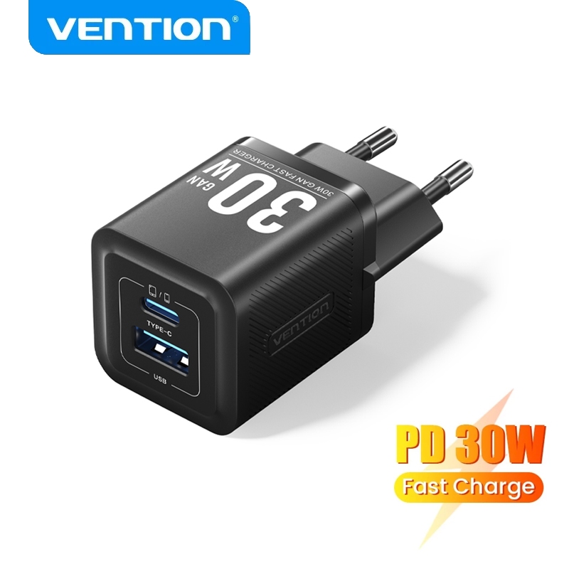 VENTION Carregador USB C 20W/30W GaN Tipo+ UBS-A PD Porta De Carga Rápida Dupla Para iPhone 16 15 14 13 12