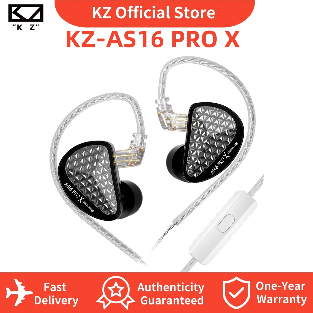 KZ AS16 Pro X 16BA IEMs Profissionais Com Fones De Ouvido HiFi Crossover De 3 Vias Cabo Removível Ergonômicos Isolamento
