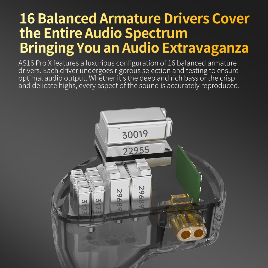 KZ AS16 Pro X 16BA IEMs Profissionais Com Fones De Ouvido HiFi Crossover De 3 Vias Cabo Removível Ergonômicos Isolamento — imagem 2 de 2