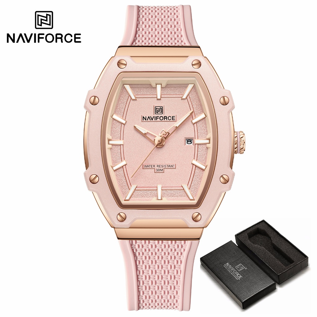 NAVIFORCE 8069 design De Mostrador Cravejado Elegante Com Função De Calendário Relógio Feminino Pulseira De silicone