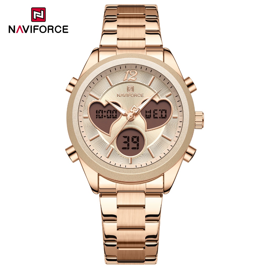 NAVIFORCE 5045S Movimento De Exibição Dupla Mostrador Esquelizado Com Pulseira De Aço Inoxidável Relógio Feminino - Watches