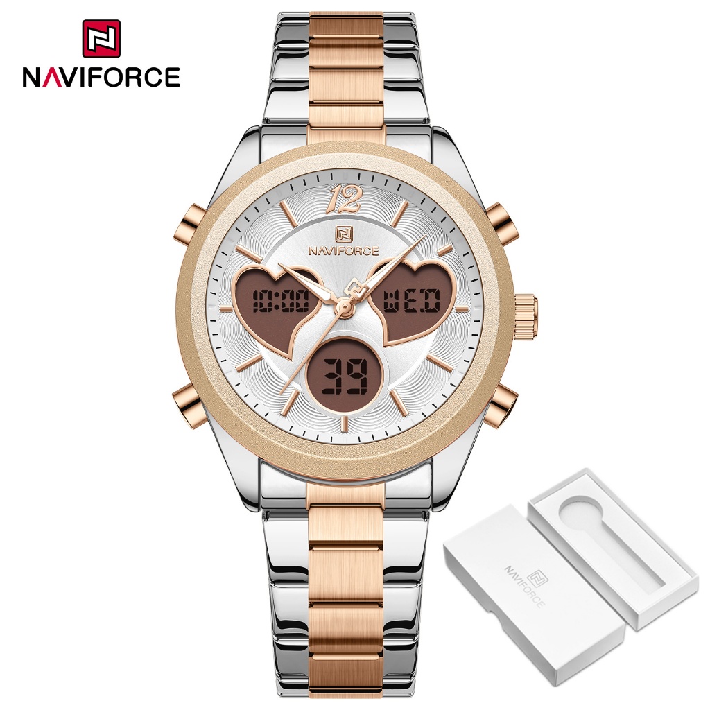 NAVIFORCE 5045S Romântico Elegante Multi-Dial Multifuncional Botão Duplo Relógio Feminino em Oferta na Shopee