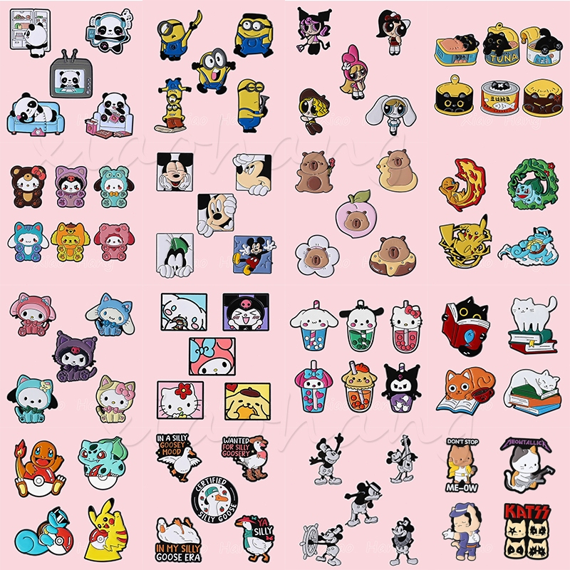 2-7 Pçs/Set Anime Sanrio Melody Kuromi Pin Bonito Animal Panda Pato Gato Broche Conjunto De Desenhos Animados Pinos Lape