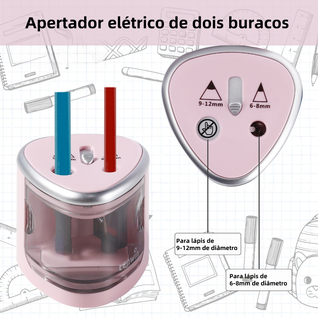 Afiador de Lápis Elétrico Automático - Material Escolar para Alunos do Ensino Fundamental em Oferta na Shopee