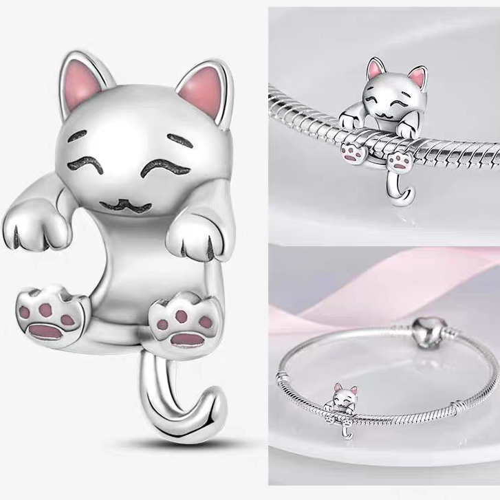 {Pingente de gato fofo em prata S925} pode combinar com pulseira/colar joias em Oferta na Shopee