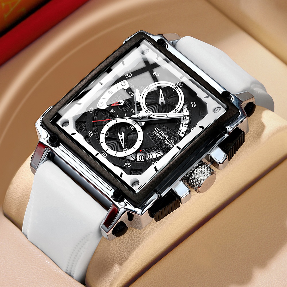 CRRJU Relógio Masculino Nova Pulseira De Silicone Casual Esportes Cronógrafo Mostrador Quadrado Ponteiro Luminoso Marca