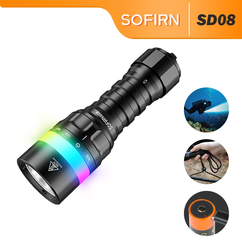Luz De Mergulho Sofirn SD08 3200 Lúmens , Recarregável USB-C , Liga/Desliga , Equipamento Subaquático Pro em Oferta na Shopee