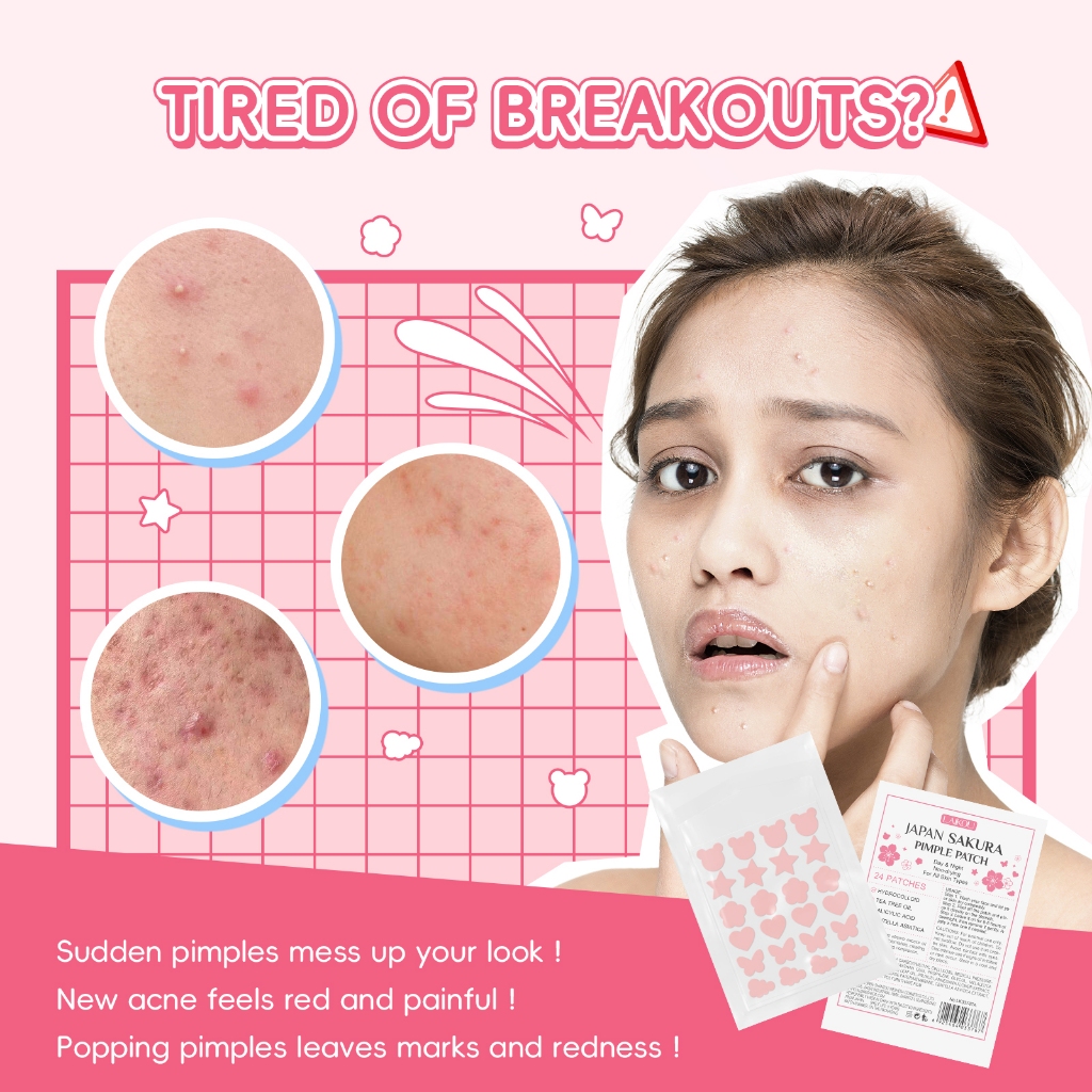 LAIKOU Japão SAKURA PIMPLE PATCH 24 PATCHES Para Todos Os Tipos De Pele Absorvem O Excesso De Óleos Reparam Acne · foto 2