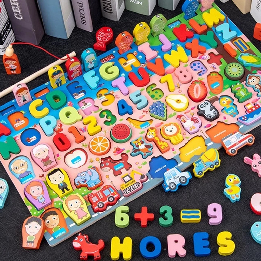 Quebra Cabeça Deslizante Magnético Montessori Brinquedo Educativo Infantil para Educação Infantil,com letras e números