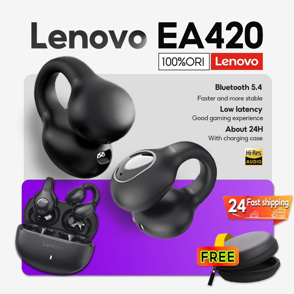 Fones de Ouvido Bluetooth Lenovo EA420 - Fones Esportivos Sem Fio TWS Tipo Clip U, Bluetooth 5.4, Controle Touch,