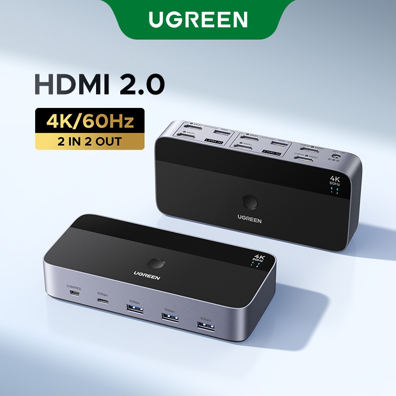 UGREEN 2 Em 2 Saídas HDMI KVM Switch USB 3.0 4K @ 60Hz Para Discos U De Teclado E Mouse em Oferta na Shopee