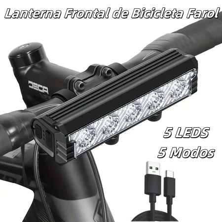 Lanterna Frontal de Bicicleta Farol 5 Leds Alto Brilho 5 Modos de Luz Recarregável em Oferta na Shopee