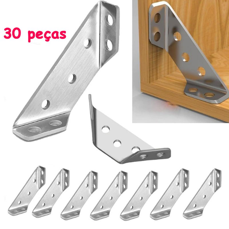 Kit 30 Conector Aço Cantoneira Junção Madeira Canto Móveis Excelente p/ reforço cantos de mobiliário em Oferta na Shopee