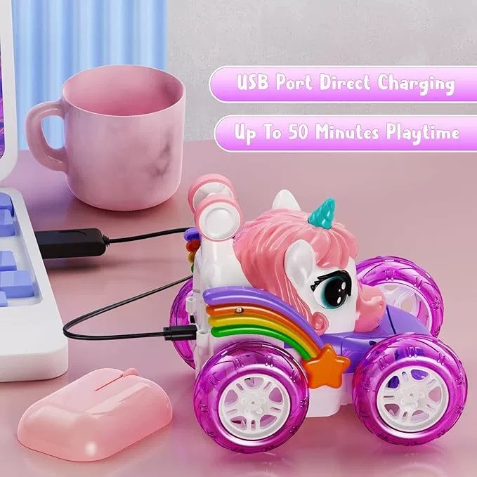 Carro De Controle Remoto Para Meninas 360 ° Carros Giratórios 4WD Stunt RC Com Luzes Fofas Brinquedos Recarregáveis Pres