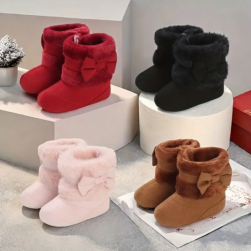 Botas Infantis E De Inverno Para Meninas , Estilo Casual Fofo Mel Menina , Cor Sólida , Com Detalhe De Laço , Tecido Sup