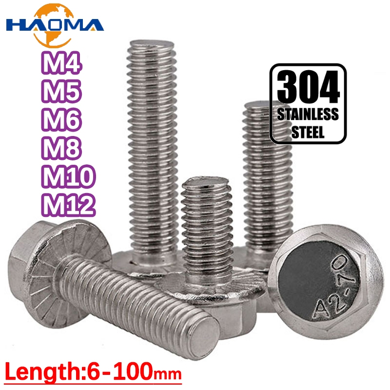 M4 M5 M6 M8 M10 M12 A2-70 304 Aço Inoxidável GB/T5789 Cabeça Hexagonal Com Parafuso De Tampa De Flange Serrilhada De Arr em Oferta na Shopee