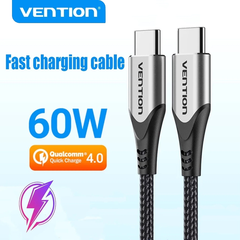 Vention Cabo USB C Para PD 60W 3A QC 4.0 Carregamento Rápido Type De Dados Laptop Samsung XIAOMI em Oferta na Shopee