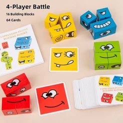 64pcs Cartões Rosto de Madeira Mudando Cubo Mágico Educacional Blocos de Construção Quebra-cabeça Jogo de Tabuleiro Para