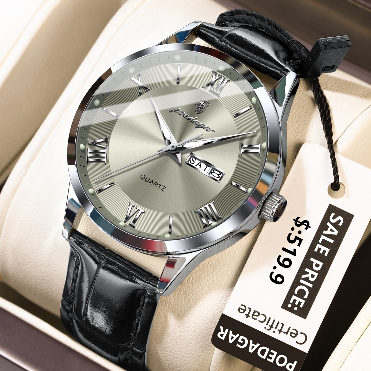 POEDAGAR Relógios Masculinos De Luxo Couro Esportes Relógio De Pulso À Prova Dwaterproof Água Luminosa Data Semana Quart