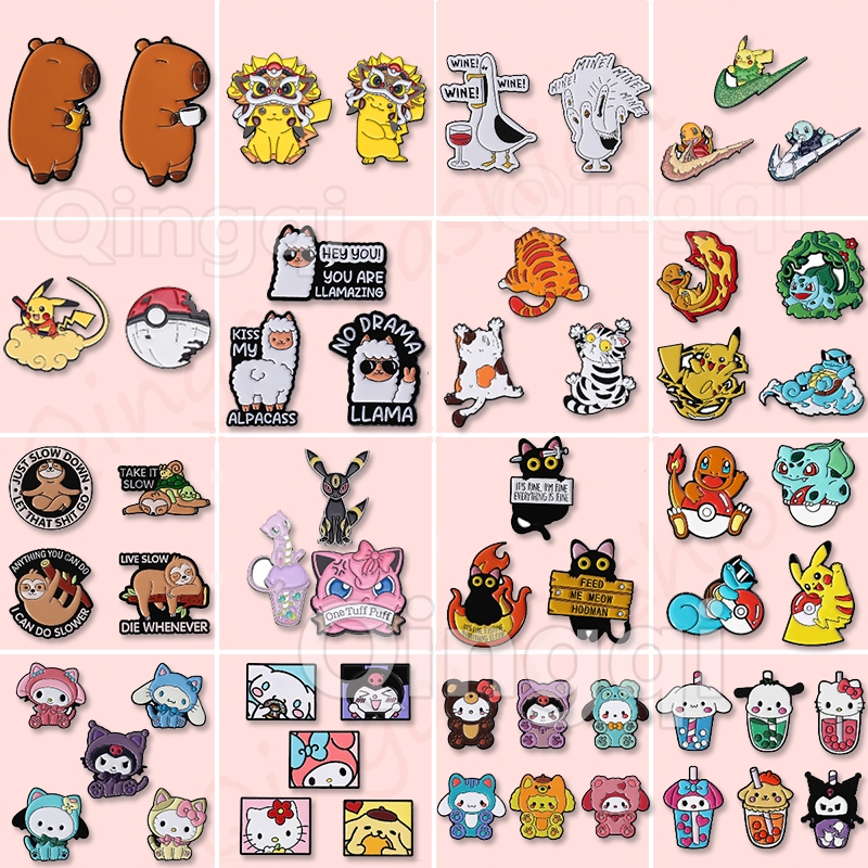 2-7 Pçs/Set Dos Desenhos Animados Anime Broches Conjunto Bolso Monstro Pikachu Kuromi Esmalte Pinos Broche Crachá Jóias 