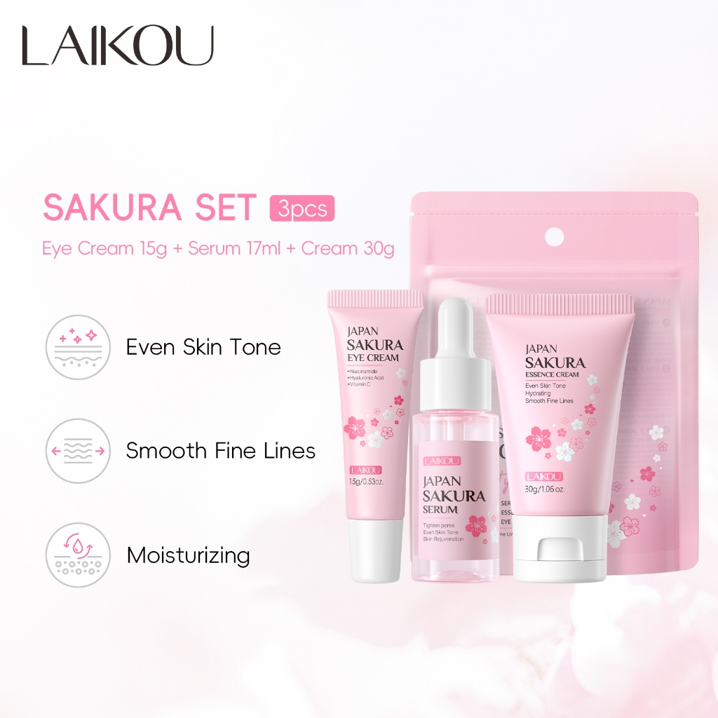 LAIKOU Sakura Soro Facial Clareador De Manchas Creme Apertar Poros Hidratante 3pcs - Beauty