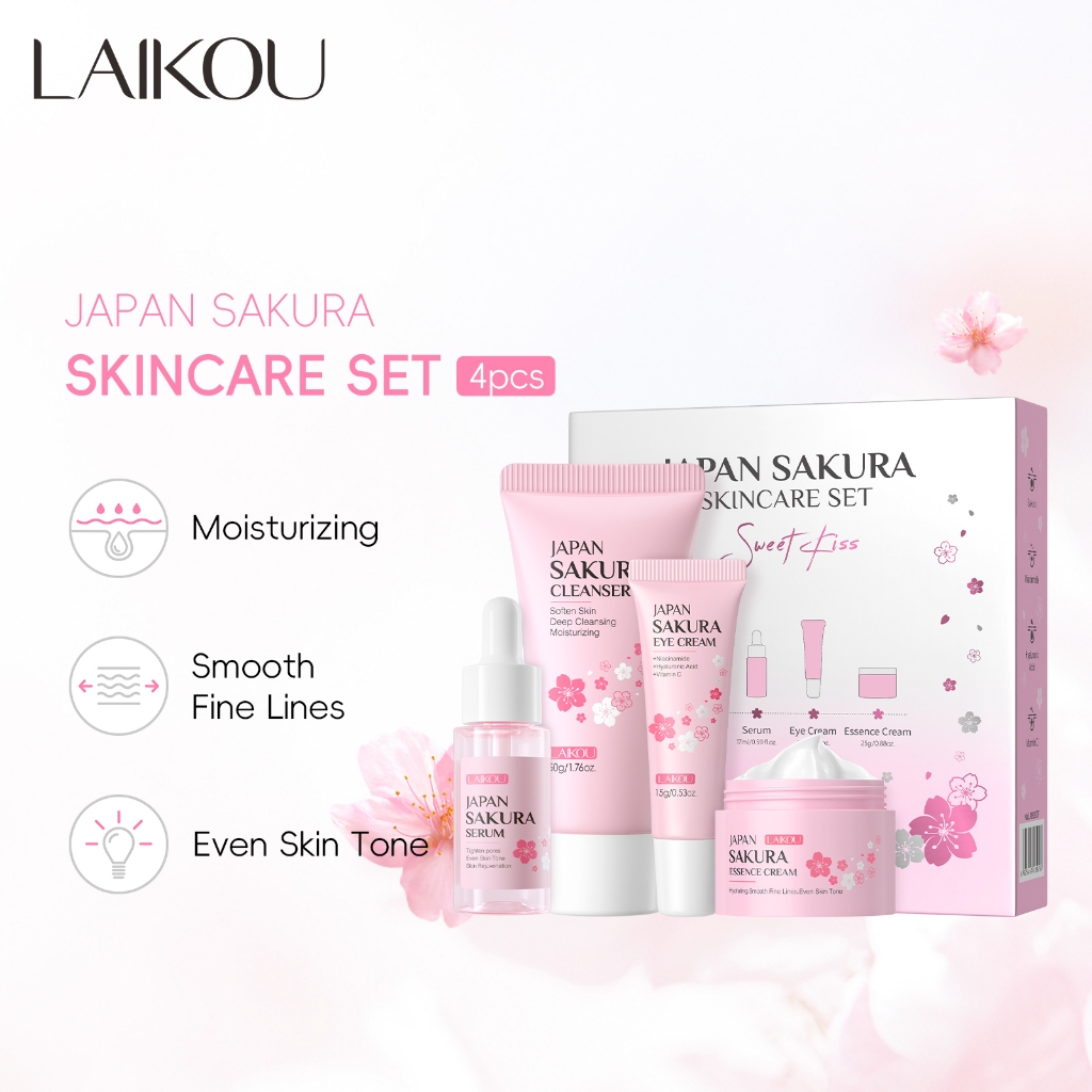 LAIKOU Sakura 4pcs Skin Care Set Lighten Blemishes Soro Hidratante Fade Creme Para Olhos De Círculo Escuro