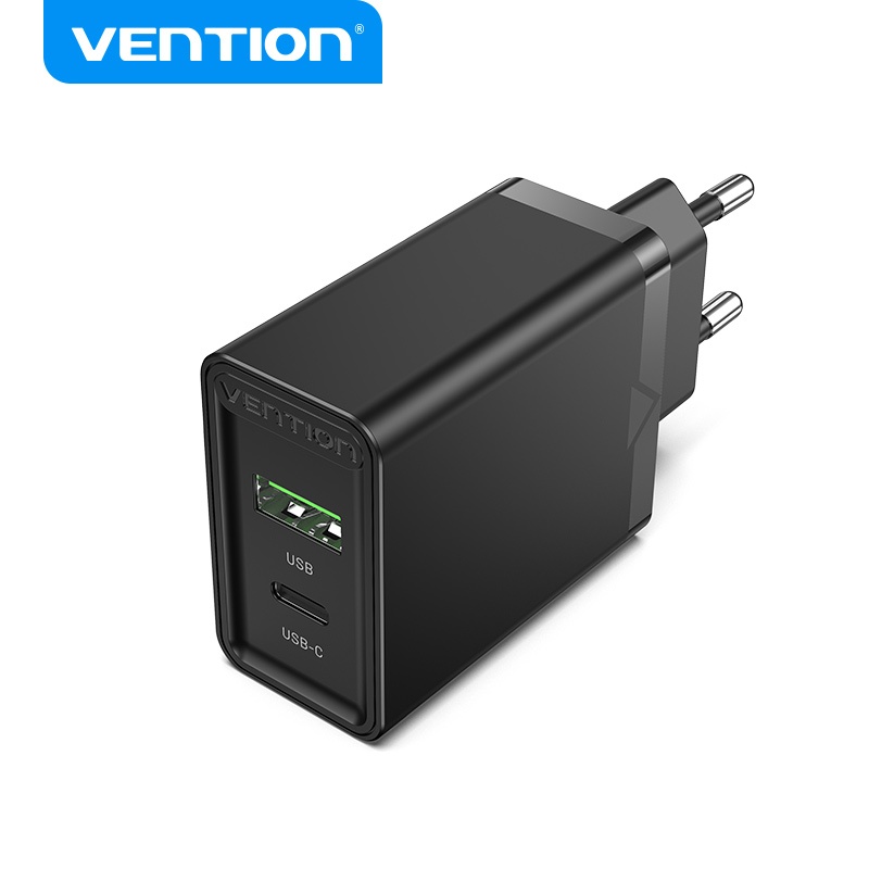 VENTION Carregador USB Rápido Duas Portas A + C 3.0 18W/20W Para De Parede Telefônica - Mobile & Gadgets