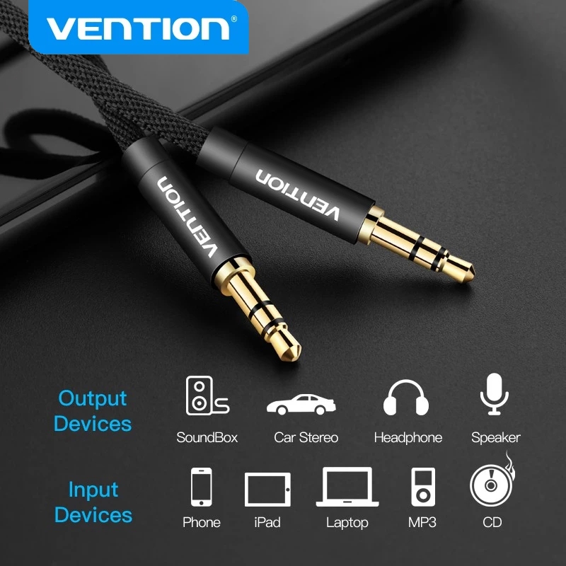 Vention 3,5 mm Auxiliar Audio Cable Jack 3,5 mm AUX Cable for Earphones iPods phones Car Home Stereo em Oferta na Shopee