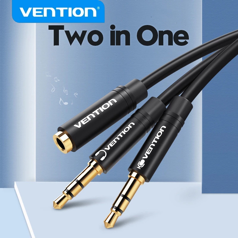 VENTION Headphone Splitter Cable 3.5mm Female to 2 Male 3.5mm Mic Audio Y Splitter Wire Headset to PC Adapter - Audio
