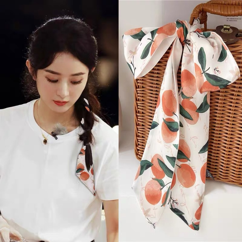 Francês Retro Pequeno Lenço Quadrado De Seda De Frutas Streamer Headband Impresso Decoração Suave