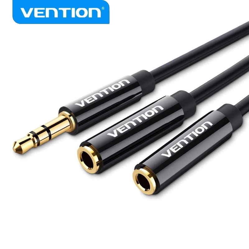 VENTION Headphone Splitter 3.5mm Audio Stereo Y Splitter Extension Cable Male to Dual Female Headphone Aux Jack Adapter em Oferta na Shopee