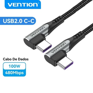 Vention Tipo C Dois ângulos Direitos Cabo de carga rápida PD 100W 5A alta velocidade 480 Mbps Cabo de dados em Oferta na Shopee