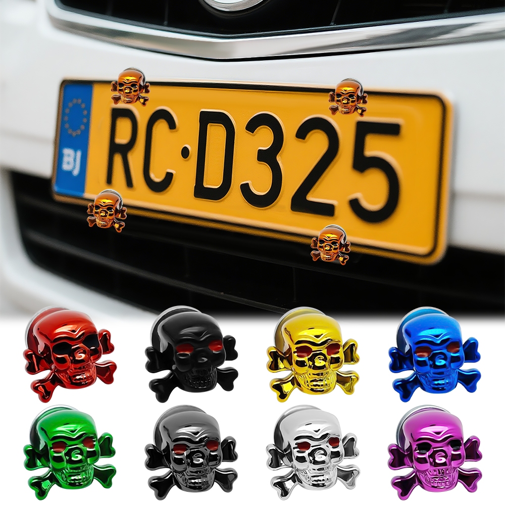 2/4 Peças Parafuso De Placa De Carro Estilo Caveira Para Carros Motocicleta Fixo Universal